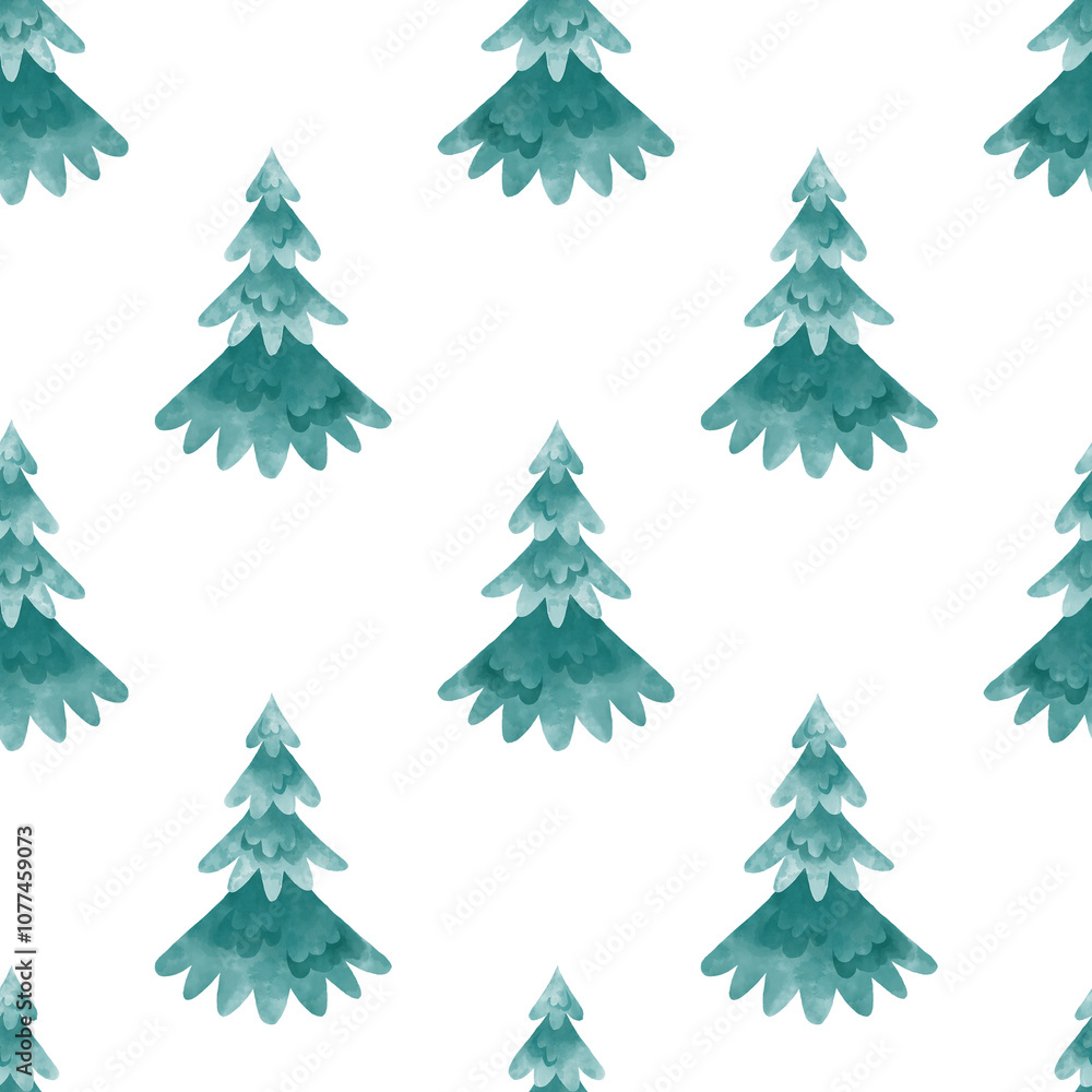 Christmas tree. Watercolor seamless pattern on white background for textile and paper. Cute Christmas illustration Christmas tree. Watercolor seamless pattern on white background for textile and paper. Cute Christmas illustration