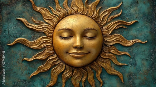 A decorative sun motif with a serene face, symbolizing warmth and positivity.