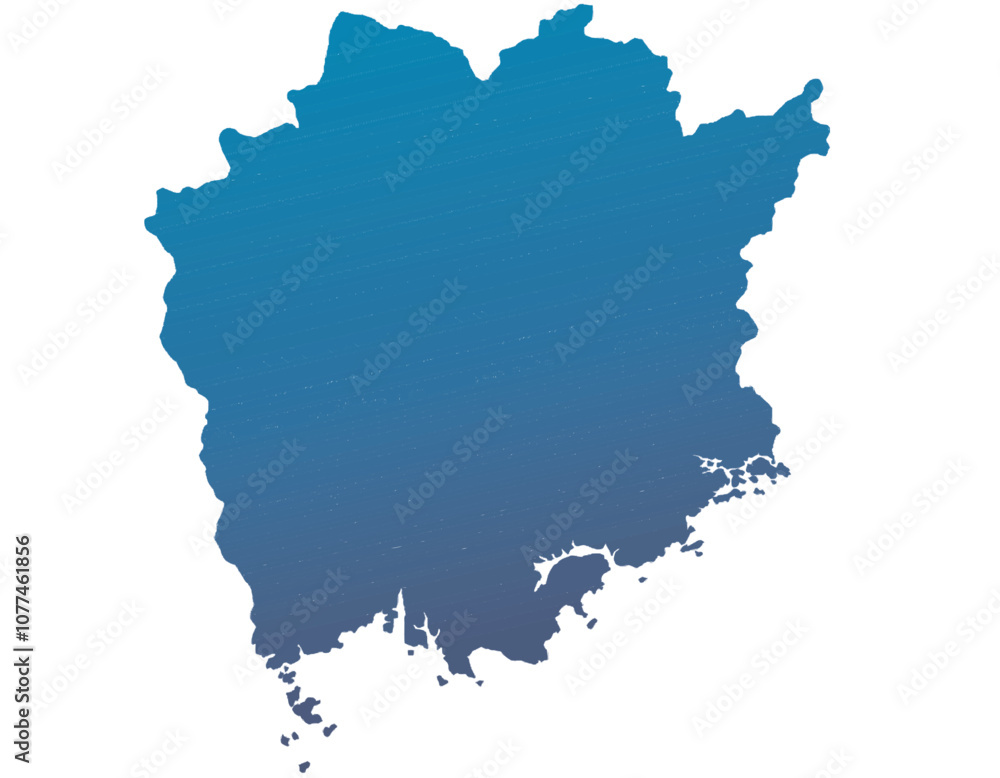 Naklejka premium 岡山県 地図 青 グラデーション イラスト