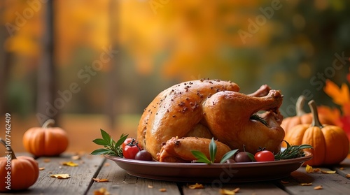 Celebrating St. Nicholas Day. Roasted Turkey on a Plate with Vegetables photo