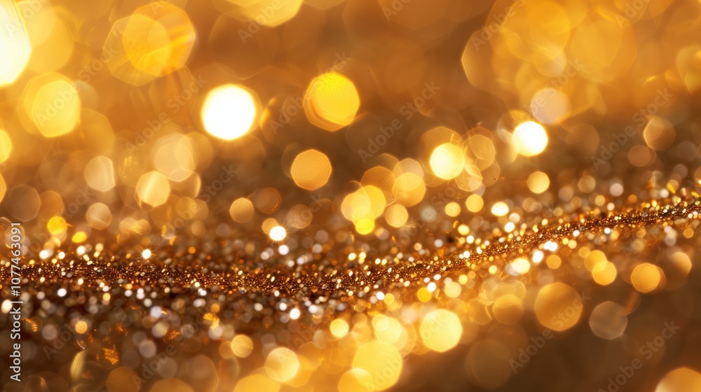 Shimmering golden bokeh lights creating a soft glow. Shimmering golden bokeh lights creating a soft glow.