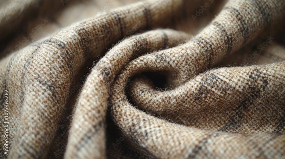 Close-Up of Plaid Woolen Fabric with Folds Close-Up of Plaid Woolen Fabric with Folds