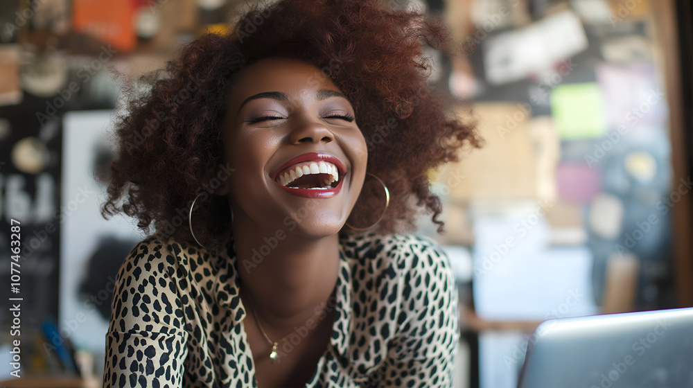 Happy and business woman at laptop in office laughing. Face, smile and professional entrepreneur on desktop Happy and business woman at laptop in office laughing. Face, smile and professional entrepreneur on desktop