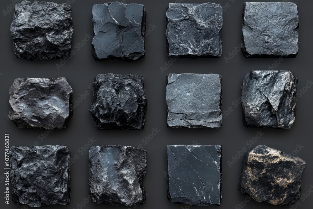 Obsidian walls, black and dark gray, 