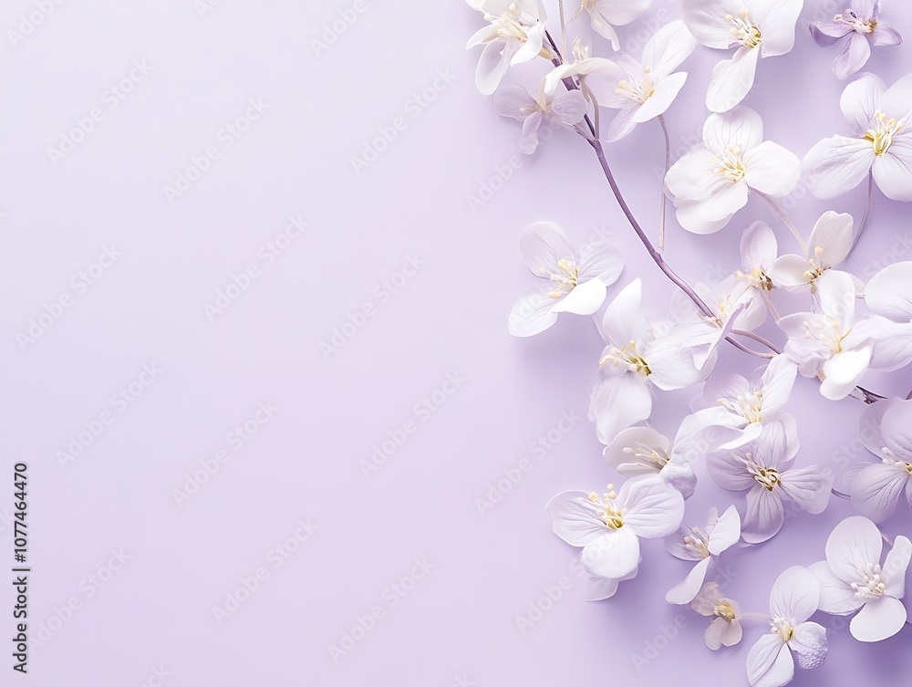 Fototapeta premium Delicate White Blossoms on a Lavender Background