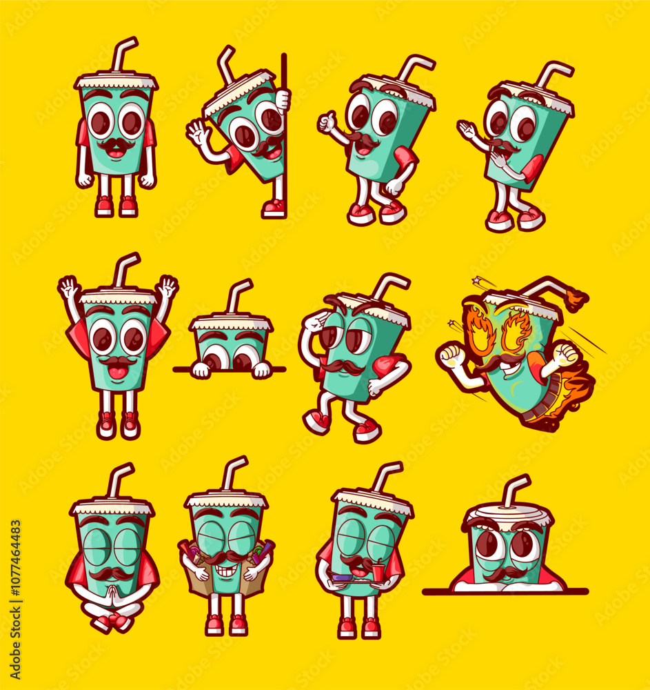 Obraz premium Set cartoon cup drink 