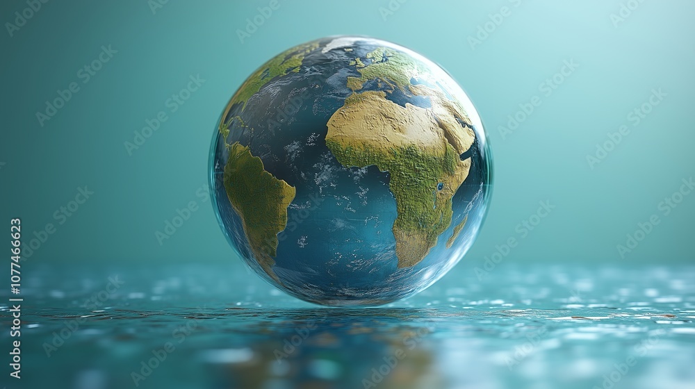 background with earth globe floating on water background with earth globe floating on water