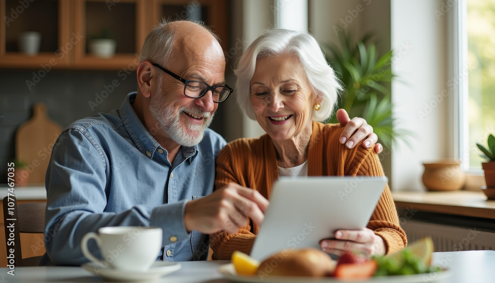 Elderly Couple Sharing a Moment of Joy with Technology Elderly Couple Sharing a Moment of Joy with Technology