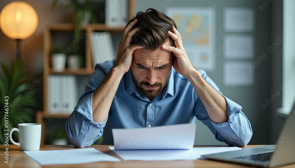 Stressed Businessman Reading Documents Stressed Businessman Reading Documents