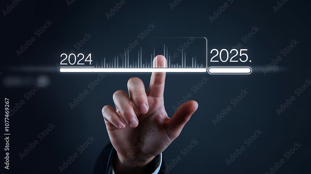 A dark background with a sleek interface. A hand is shown in the foreground, poised to interact with a digital loading bar that transitions from A dark background with a sleek interface. A hand is shown in the foreground, poised to interact with a digital loading bar that transitions from