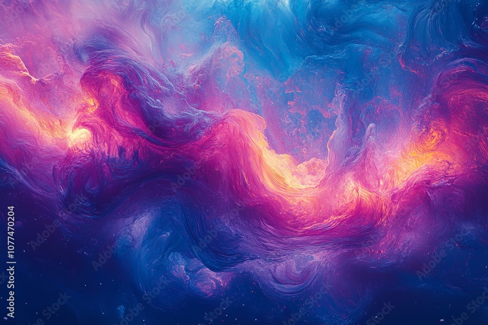 A surreal wave of vibrant, glowing paint swirling through space A surreal wave of vibrant, glowing paint swirling through space