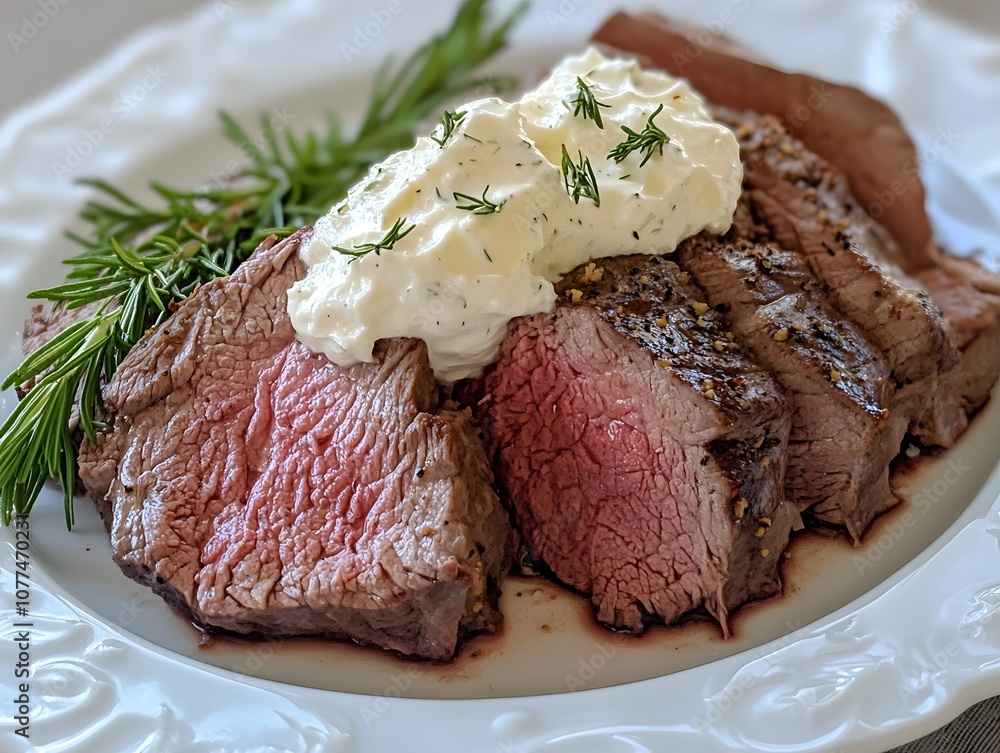 Fototapeta premium Roast beef with horseradish cream