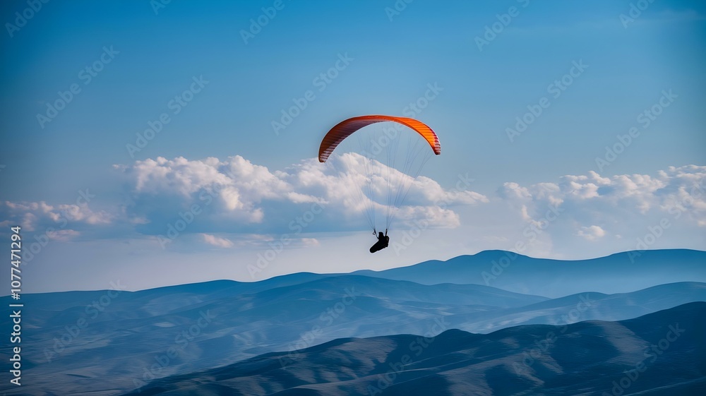 Adventure in the Sky: A Paraglider Soars Over Majestic Mountains Under a Beautiful Blue Sky, Capturing the Thrill of Flight and Nature’s Splendor Adventure in the Sky: A Paraglider Soars Over Majestic Mountains Under a Beautiful Blue Sky, Capturing the Thrill of Flight and Nature’s Splendor