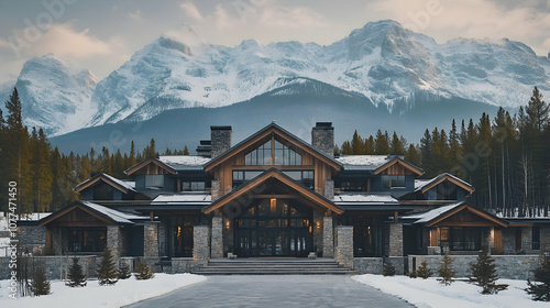 Lake Tahoe mountain lodge with Sierra Nevada views and ski access, contemporary alpine estate with stone facade