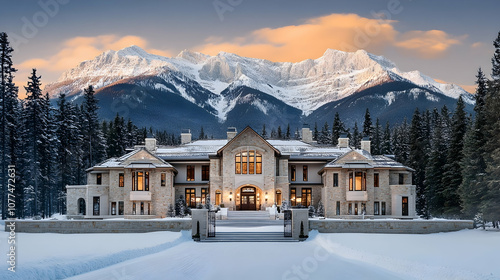 Lake Tahoe mountain lodge with Sierra Nevada views and ski access, contemporary alpine estate with stone facade