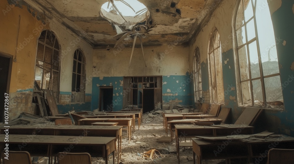 A school destroyed by the war A school destroyed by the war
