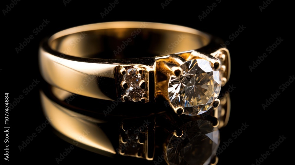 Diamond Engagement Ring with Gold Band Diamond Engagement Ring with Gold Band