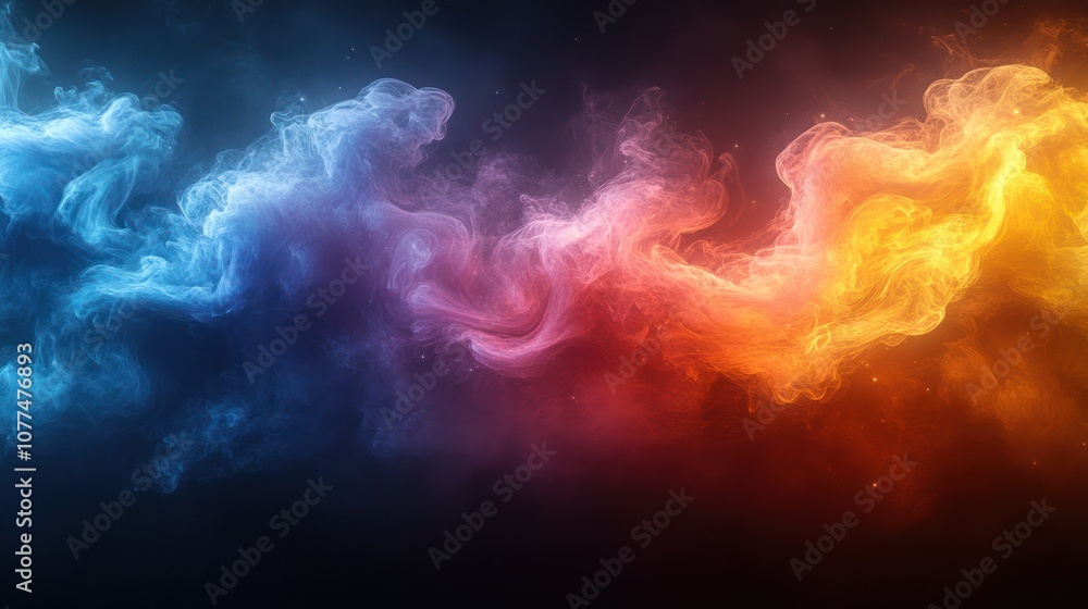 Abstract blue and orange smoke wave on dark background. Abstract blue and orange smoke wave on dark background.