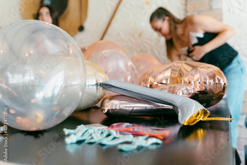 Party Decorations and Balloons on Table photo