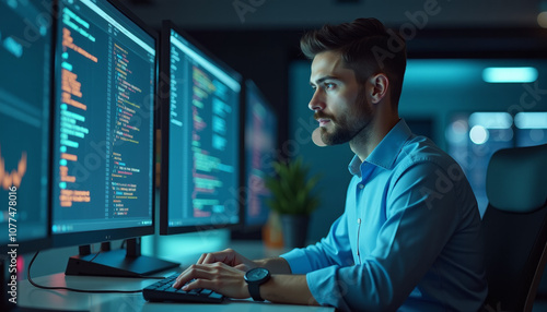 Wallpaper Mural Dedicated Programmer at Work Torontodigital.ca