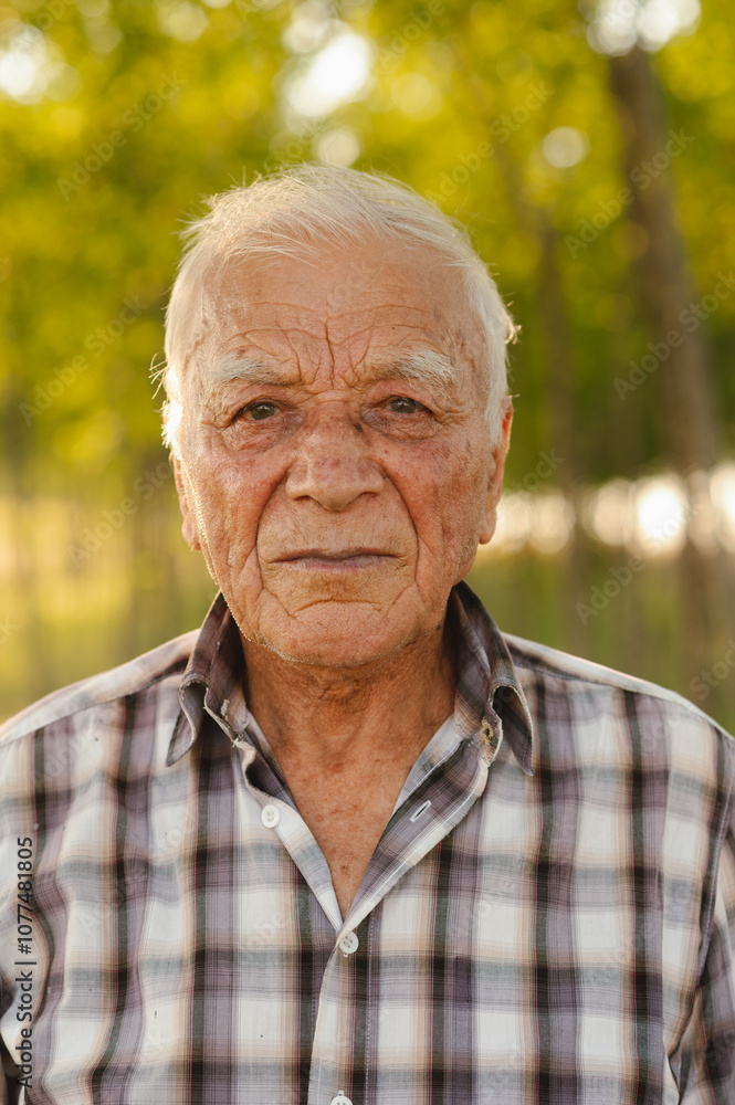 Elderly man gazes intensely in nature Elderly man gazes intensely in nature