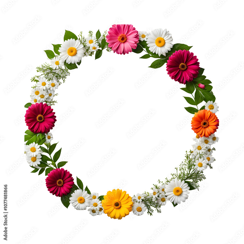 Fototapeta premium Flowers border circle png transparent background