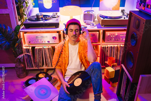 Man Relaxing with Vinyl Music