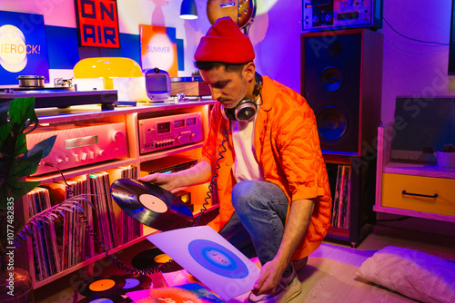 Man Handling Vinyl Record