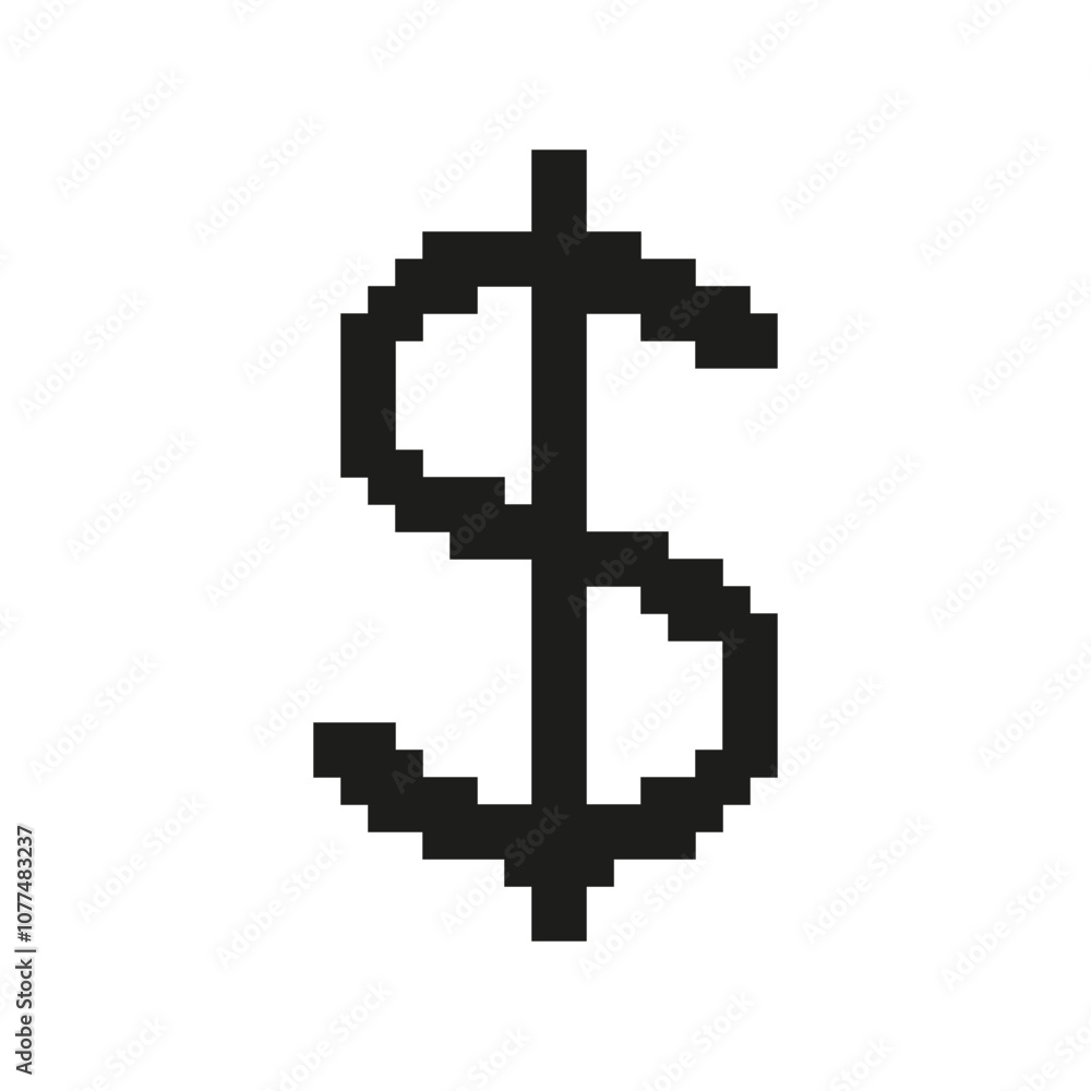 Pixel Art Dollar Sign Icon. Pixelated Dollar Symbol Of Money Or Finance, Currency And Wealth. Isolated Vector Illustration Pixel Art Dollar Sign Icon. Pixelated Dollar Symbol Of Money Or Finance, Currency And Wealth. Isolated Vector Illustration
