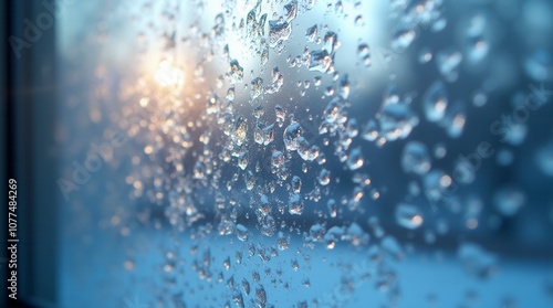 Detailed Ice Crystals on Window Glass in Winter Close-Up Frost Pattern