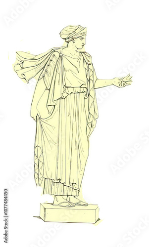 Ancient greek woman statue wearing traditional clothing and sandals photo