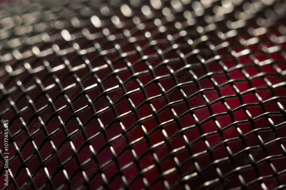 Fototapeta premium A close-up photo of a black wire mesh with a red background