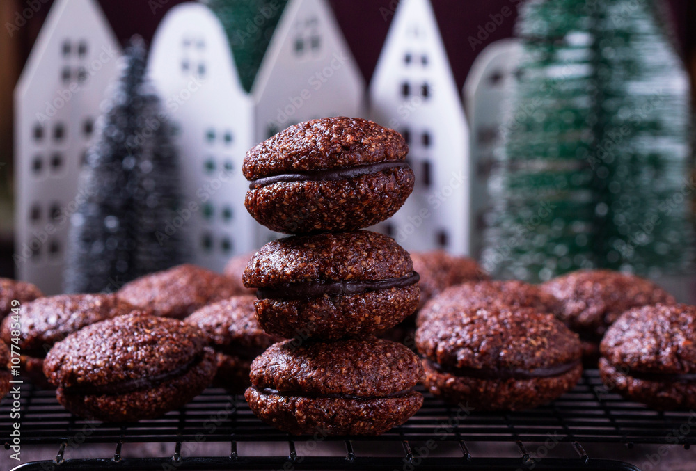 Baci de Alassio, Italian cookie made from nut dough and filled with chocolate ganache.