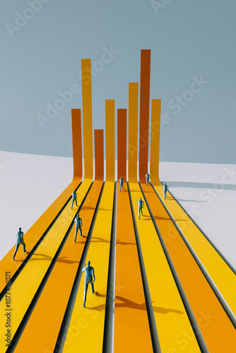 Abstract Business Growth Concept with People on 3D Graph Pathway photo