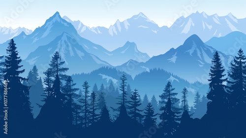 Silhouette of a mountain range with a foreground forest.