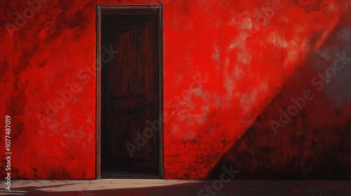 red color blank  back ground to display products on red wall and grey door