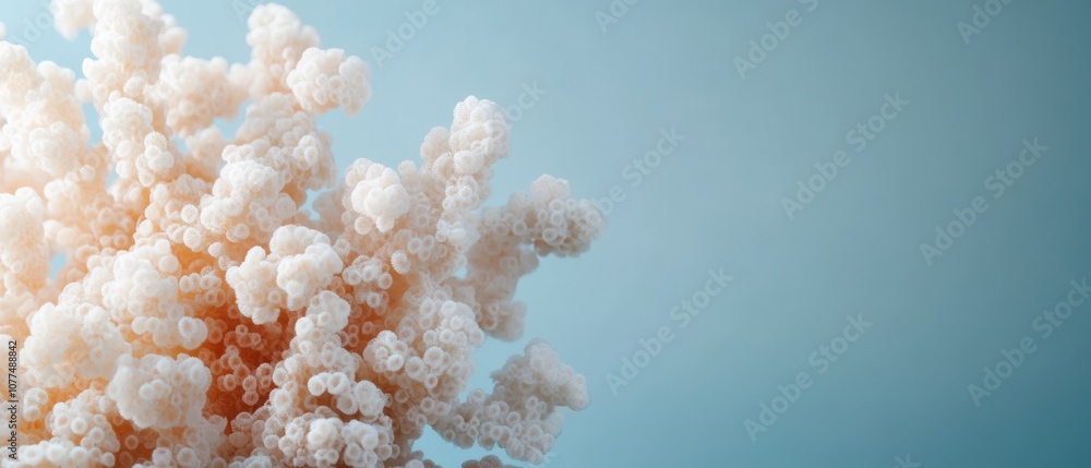 Soft coral displays an intricate structure against a soothing blue background, exuding delicate beauty. Soft coral displays an intricate structure against a soothing blue background, exuding delicate beauty.