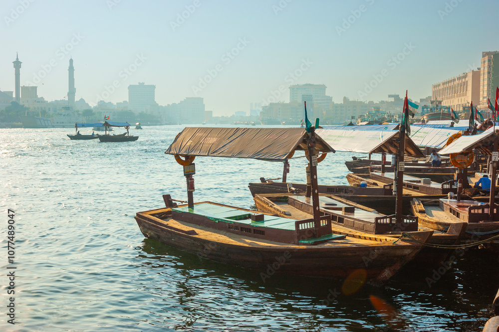 Boats on the Bay Creek in Dubai, UAE Boats on the Bay Creek in Dubai, UAE