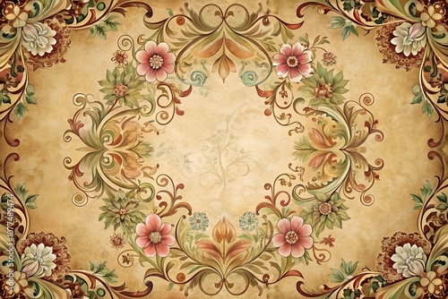 Ornate floral pattern on vintage parchment background