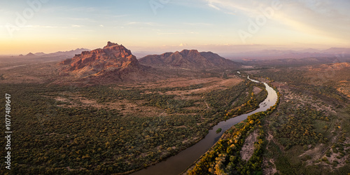 Sunset on Red Mountain and Salt River in Arizona photo