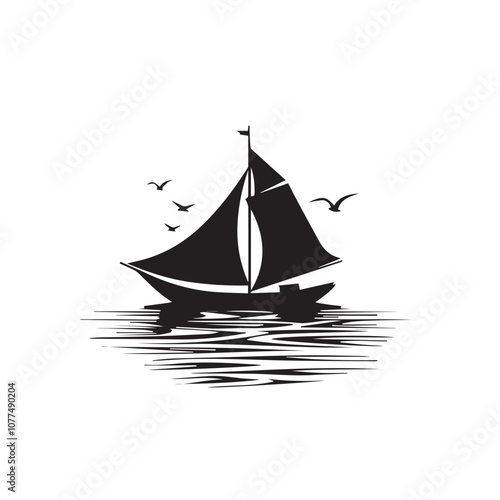Boat In cartoon, hand-drawn flat style. image for social media, websites and UI. Isolated 2D vector design in logo, icon, sketch style, simple line vector, single color. AI Generative Art.