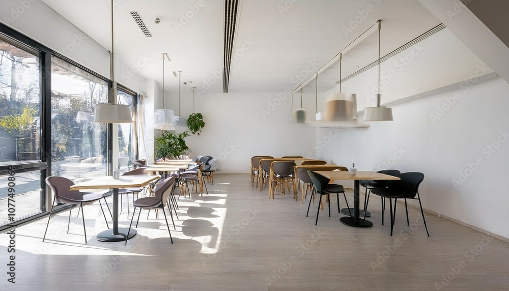 minimalist white cafe interior with open space minimalist white cafe interior with open space