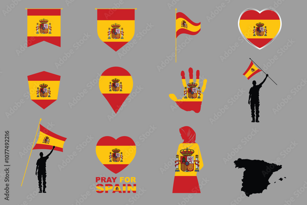 Fototapeta premium Flag of Spain Set, Original and simple Spain flag Bundle, vector illustration of Spain flag Collection 