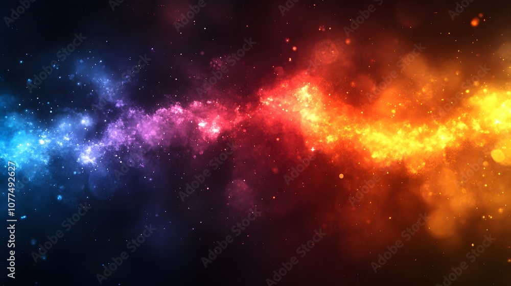 Naklejka premium A vibrant cosmic background with colorful light particles and a swirling effect.