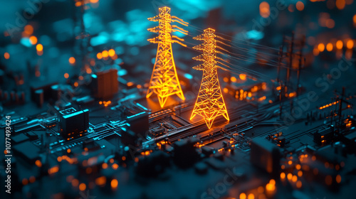 Wallpaper Mural Futuristic Power Grid on Circuit Board  Energy Infrastructure Concept Torontodigital.ca