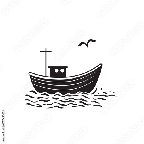 Boat In cartoon, hand-drawn flat style. image for social media, websites and UI. Isolated 2D vector design in logo, icon, sketch style, simple line vector, single color. AI Generative Art.