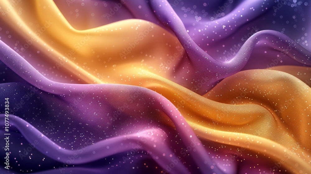 Abstract background of flowing purple and orange fabric with sparkling glitter. Abstract background of flowing purple and orange fabric with sparkling glitter.