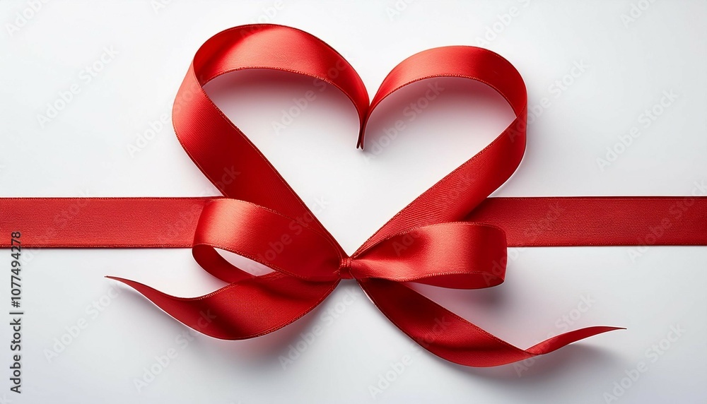 red ribbon heart isolated on white background minimalist red ribbon heart isolated on white background minimalist