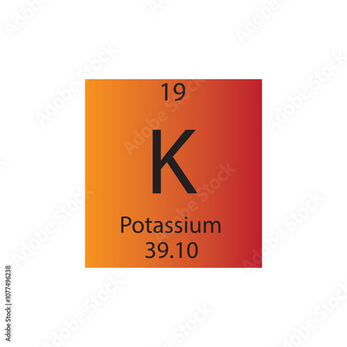 K Potassium Alkali metal Chemical Element Periodic Table. Simple flat square vector illustration, simple clean style Icon with molar mass and atomic number for Lab, science or chemistry class.