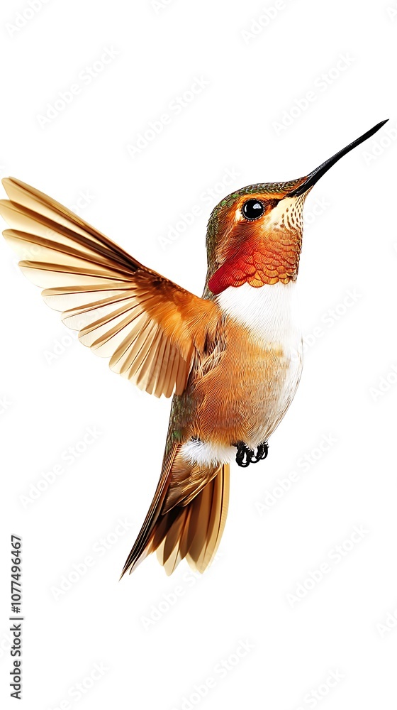 Obraz premium Male rufous hummingbird perched gracefully on a white background image.